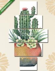 Többrészes Vászonkép, Premium Kollekció: Watercolor composition of cacti and succulents in a pot isolated(135x70 cm, S01)