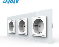 LIVOLO Priza tripla Schuko cu panou din sticla Crystal Livolo (VL-C7-3FCTC16A-6W)