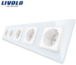 LIVOLO Priza cvintupla Schuko cu panou din sticla Livolo (VL-C7-5FCTC16A-10W)