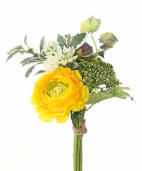 4-Home Buchet artificial de Ranunculus, cu ornamente galbene, 30 cm