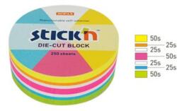 STICKN Notes autoadeziv Die-Cut - cerc, 67 x 67 mm, 250 file, Stick"n - 5 culori fluorescente (HO-21830)