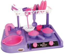 LeanToys Bucatarie din plastic pentru copii, cu accesorii de bucatarie, roz-mov