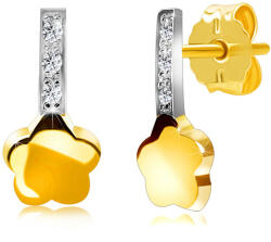 Ekszer Eshop 375 sárga arany csillogó fülbevaló sárga - gyémánt csík, virág, stekker zárral, ródium bevonattal