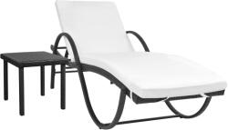 vidaXL Șezlong de plajă cu pernă și masă, negru, poliratan (42886) - comfy