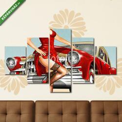 Többrészes Vászonkép, Premium Kollekció: Pin-up girl and retro car isolated on vintage background (135x70 cm, S01)