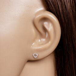 Ekszer Eshop 14K fehér arany gyémánt fülbevaló - szív kontúr, átlátszó briliánsok, stekkeres zár