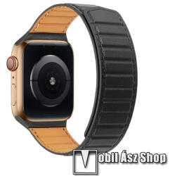  Okosóra szíj - valódi bőrpánt, mágneses, 120mm + 75mm hosszú - FEKETE - Apple Watch Series 1/2/3 42mm / 4/5/6/SE 44mm / 7/8 45mm / 10 46mm / Ultra / Ultra 2 49mm