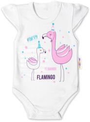 Baby Nellys Bumbac baby corp, cr. mânecă, Flamingo - alb