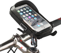 Kormányra szerelhető forgatható biciklis telefontartó, táska vízálló fekete (B17-BLACK)