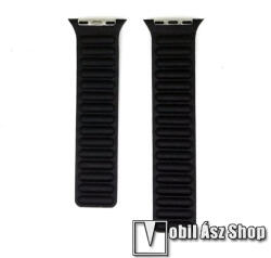  Okosóra szíj - valódi bőrpánt, mágneses, 115mm + 127mm hosszú - FEKETE - Apple Watch Series 1/2/3 42mm / 4/5/6/SE 44mm / 7/8 45mm / 10 46mm / Ultra / Ultra 2 49mm