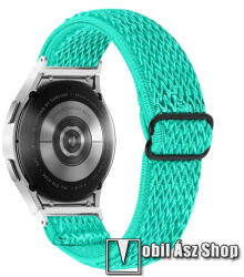 Okosóra szíj - fonott szövet, sztreccses, állítható, csatos - VILÁGOSZÖLD ROMBUSZ MINTÁS - 20mm széles - SAMSUNG Galaxy Watch4 Classic 46mm (SM-R890) / Watch4 Classic 42mm (SM-R880) / Watch4 44mm (SM-