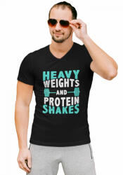  Heavy weights and protein shakes - Férfi V Nyakú Póló (496123)