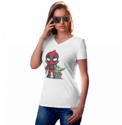  Deadpool és Baby Yoda - Női V-Nyakú Póló (540785)