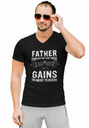  Father forgive me for these gains - Férfi V Nyakú Póló (198704)