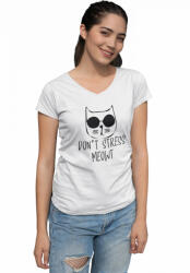  Don't Stress Meowt - Női V Nyakú Póló (220693)