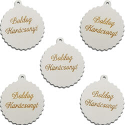  Fodros gömb Boldog karácsonyt fehér 5db/cs - kosarbolt