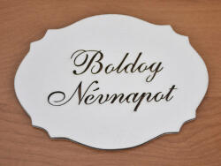  Natúr fa - "Boldog névnapot" kiesős tábla fehér 7, 5x10cm - kosarbolt