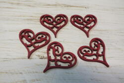  Vintage szív meggypiros 4x4cm 5db/csomag