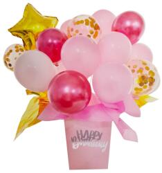  23 darabos asztali lufi dekoráció szett - Happy Birthday - Rózsaszín