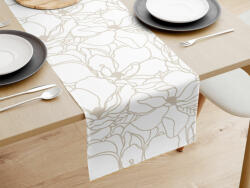 Goldea pamut asztali futó - világos bézs virágok fehér alapon 35x180 cm
