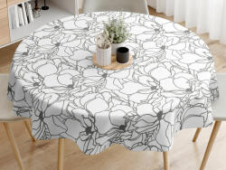 Goldea pamut asztalterítő - sötétszürke virágok fehér alapon - kör alakú Ø 110 cm