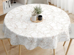 Goldea pamut asztalterítő - világos bézs virágok fehér alapon - kör alakú Ø 100 cm