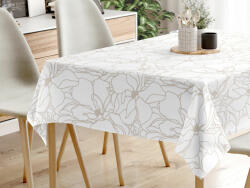 Goldea față de masă 100% bumbac - flori bej deschis pe alb 120 x 180 cm