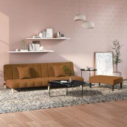 vidaXL Canapea extensibilă cu taburet, 2 locuri, maro, catifea (3080567) Canapea