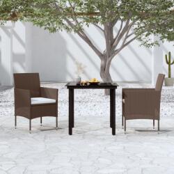 vidaXL Set mobilier de grădină, cu perne, 3 piese, maro și negru (3099299) - vidaxl