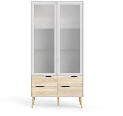 TEMPO KONDELA Vitrines szekrény, fehér/tölgy sonoma, OSLO 75462