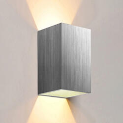 Kültéri fali LED lámpa 12W szálcsiszolt szürke színű IP65 vízálló 3000K meleg fényű (1003-6-BRUSHED-SILVER-3000K)