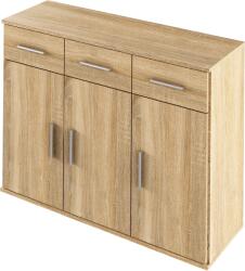 Mobikon Comoda 3 usi 3 sertare mdf natur stejar sonoma Resita 105x35x79.5 cm (0000263139) Comoda
