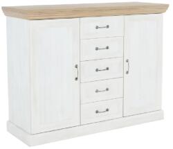 Mobikon Comoda 2 usi cu 5 sertare din pal alb pin nordic natur stejar salbatic Royal 127x46x98 cm (0000086105) Comoda