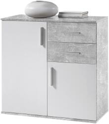 Mobikon Comoda 2 usi 2 sertare pal alb gri Poppy 80x35x82 cm (0000193922) Comoda