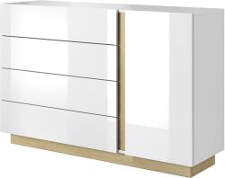 Mobikon Comoda 1 usa 4 sertare mdf natur stejar Grandson alb lucios City 138.2x40x90.5 cm (0000264432) Comoda