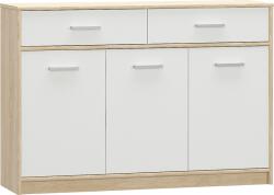 Mobikon Comoda 3 usi 2 sertare mdf alb stejar sonoma Teyo 123x34x85 cm (0000237192) Comoda