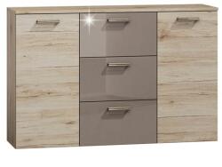 Mobikon Comoda, 2 usi, 3 sertare, din pal maro stejar san marino latte lucios, Assor, 130x35x85 cm (0000146434) Comoda