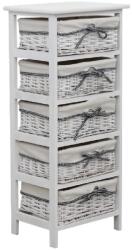 Mobikon Comoda din lemn cu 5 cosuri alb antichizat Ruby 40x29x90 cm (0000105544) Comoda