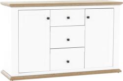 Mobikon Comoda 2 usi 3 sertare mdf alb stejar Grand Leon 140x45x87 cm (0000264795) Comoda