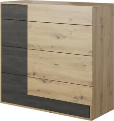 Mobikon Comoda 4 sertare mdf stejar artisan pin negru norvegian Bafra 100x40x90 cm (0000263544)