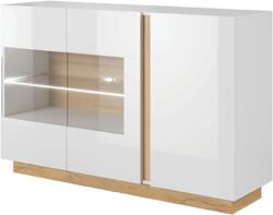 Mobikon Comoda cu sticla si pal natur stejar Grandson alb lucios City 139x40x91 cm (0000239424) Comoda