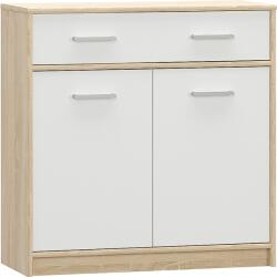 Mobikon Comoda 2 usi 1 sertar din mdf alb maro stejar sonoma Teyo 83x34x85 cm (0000237190) Comoda