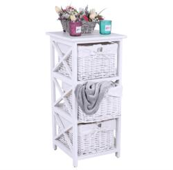 Mobikon Comoda lemn cu 3 cosuri rachita si textil alb Rafaello 36x37x76 cm (0000136591) Comoda