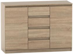 Mobikon Comoda cu 2 usi si 4 sertare din mdf stejar sonoma Hany 134x49x95 cm (0000281066) Comoda