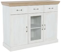 Mobikon Comoda 3 usi 3 sertare pal alb pin nordic maro stejar salbatic Royal 127x46x98 cm (0000086108) Comoda