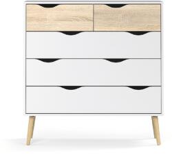 Mobikon Comoda, 5 sertare, din mdf stejar sonoma alb, Oslo, 99x39x101 cm (0000239459) Comoda