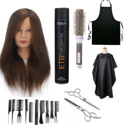 Pauco Profesional Set Kit Coafor Raluca cu Cap Practica Manechin si Set Foarfeci, Fixativ, Sort, Pelerina, Piepteni, Perie