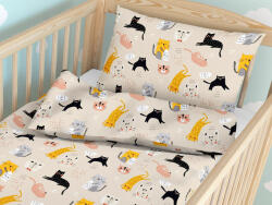 Goldea lenjerie pătuț din 100% bumbac - pisici vesele pe culoare bej 90 x 120 și 40 x 60 cm Lenjerie de pat