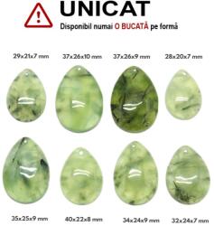  Pandantiv Prehnit cu Epidot Natural cu Gaura - Picatura - 28-40 x 20-26 x 7-10 mm - 1 Buc