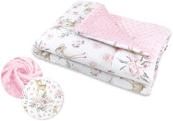 Baby Nellys Cald pătură de bumbac cu Minky 100x75cm, Căprioare și trandafiri - roz